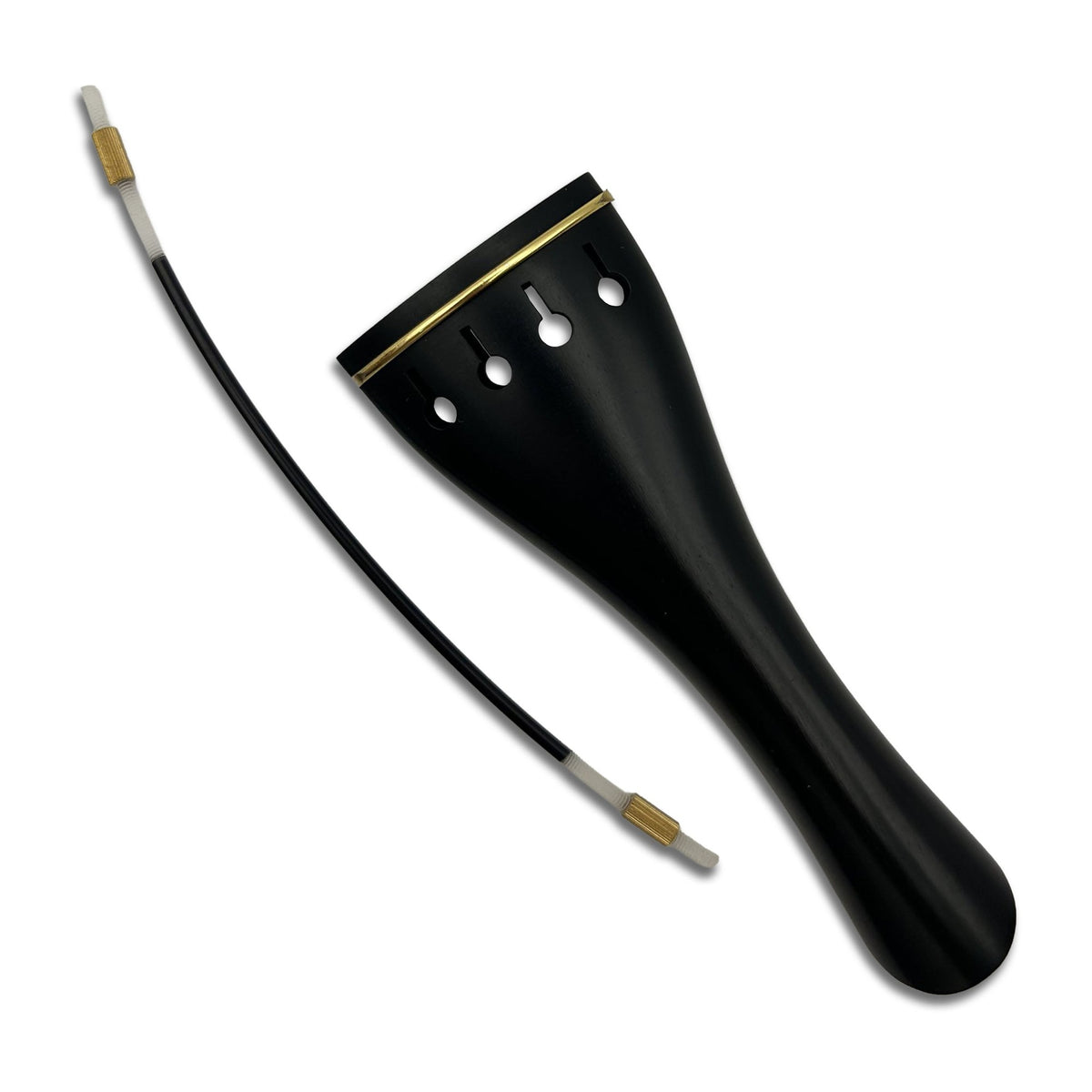 Saitenhalter für Violine, Ebenholz, Tulpenform, Goldreif, 112 mm, ZA-351E-112