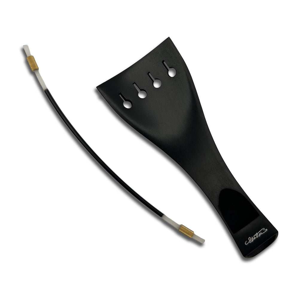 Saitenhalter für Violine, Ebenholz, Tulpenform, Goldreif, 112 mm, ZA-351E-112