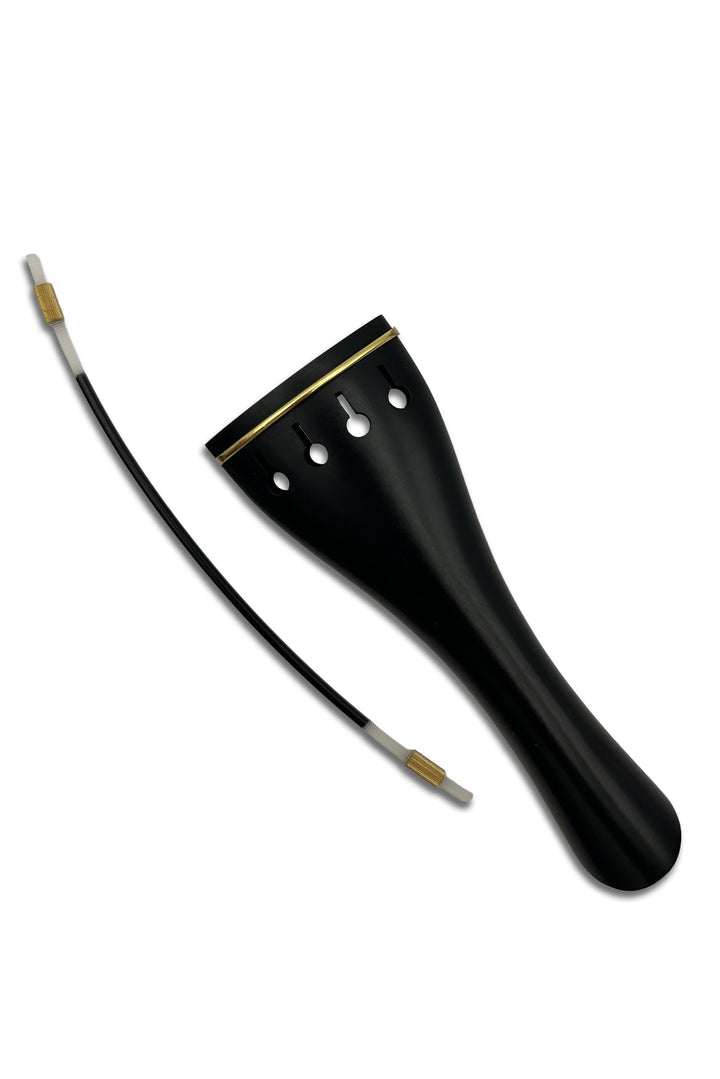 Saitenhalter für Violine, Ebenholz, Tulpenform, Goldreif, 112 mm, ZA-351E-112