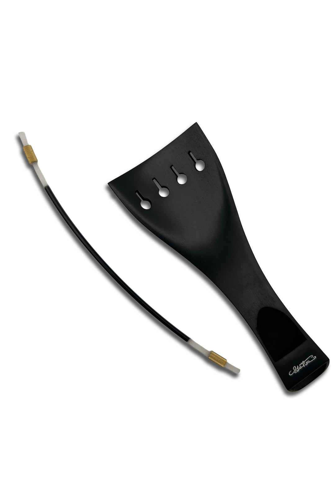 Saitenhalter für Violine, Ebenholz, Tulpenform, Goldreif, 112 mm, ZA-351E-112