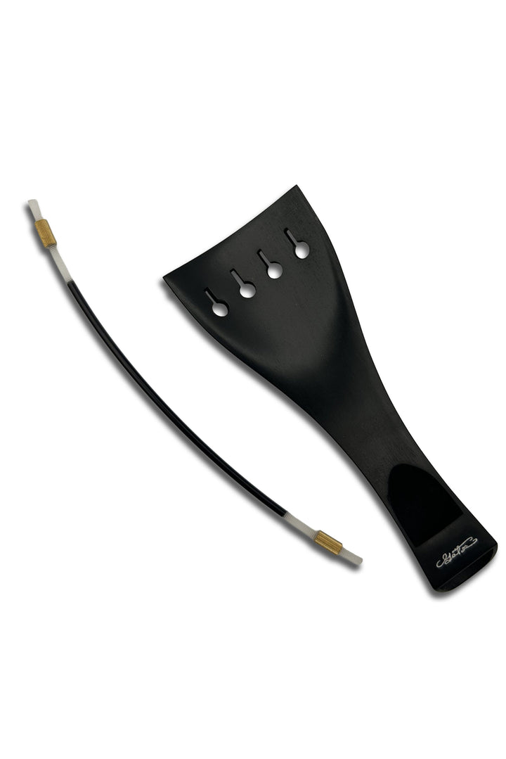 Saitenhalter für Violine, Ebenholz, Tulpenform, Goldreif, 112 mm, ZA-351E-112