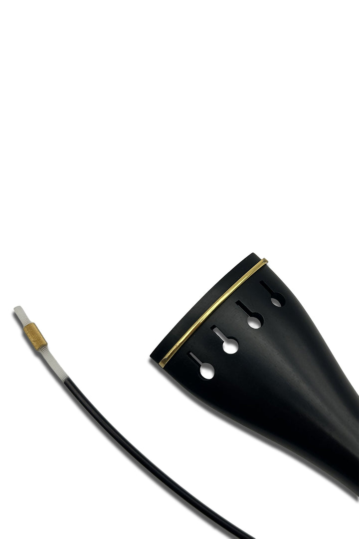 Saitenhalter für Violine, Ebenholz, Tulpenform, Goldreif, 112 mm, ZA-351E-112
